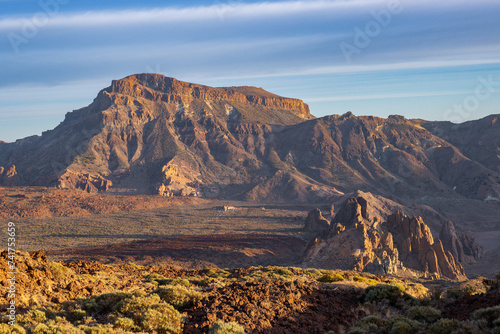 Sunset view of Teide mountain and surrounding area in Tenerife (Spain)
