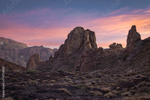 Sunset view of Teide mountain and surrounding area in Tenerife (Spain)