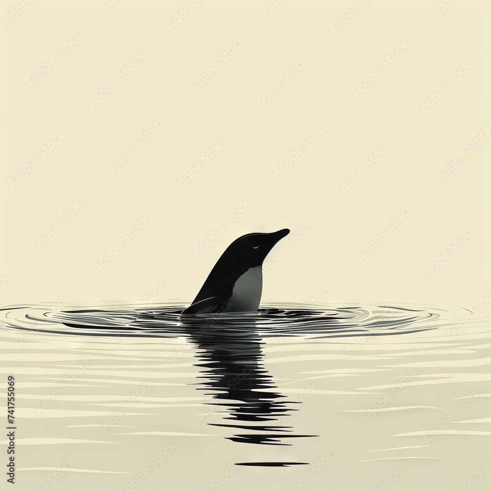 Obraz premium A penguin swimming in the water. A graceful penguin glides through the ocean, its black and white feathers glistening in the sunlight as it joins the marine mammals in their underwater dance. 