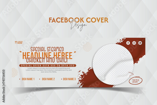 Fast food restaurant business marketing social media web banner template design with brush shape graphic background, logo and icon. Sale promotion flyer for biriyani , indian recipe & healthy food 