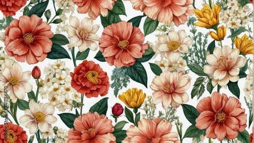 Turquoise wallpaper in summer flowers vintage