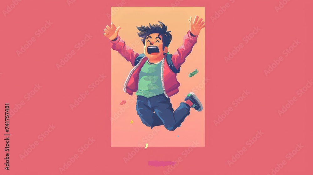 A pixel art depiction of a cheerful male character jumping A pixel art depiction of a cheerful male character jumping