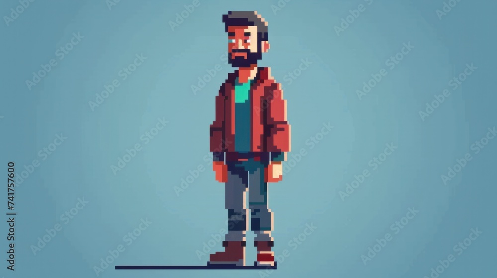 An isolated 8-bit pixel art male character, reminiscent of classic video games An isolated 8-bit pixel art male character, reminiscent of classic video games