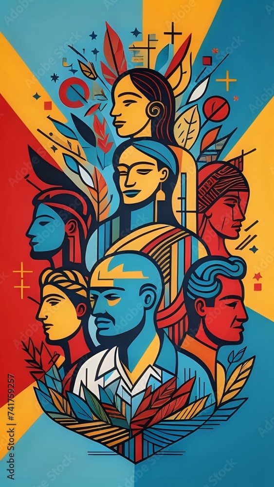 Illustration of equality people with different gender and colour of skin in society. Profile of multicultural people Illustration of equality people with different gender and colour of skin in society. Profile of multicultural people