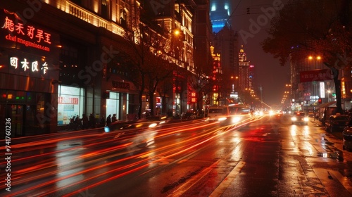 The luminous streaks of light on the streets of China