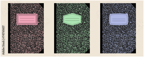 Set of vintage college book designs, 90s composition book
