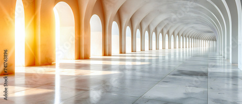Ancient architectural corridor with historic arches  inviting exploration of Europes rich heritage and timeless beauty