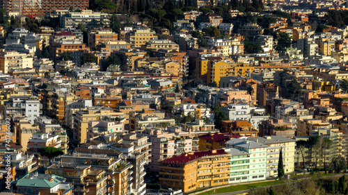 Aerial view on the houses and buildings of Primavalle district in Rome, Italy.