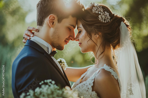 Couple Newlyweds Bride Groom Standing Face to Face