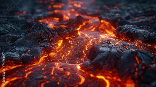 Captivating Top-Down Perspective of Flowing Molten Lava