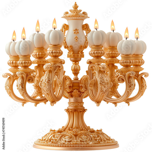 Vintage retro candelabros de latón con velas encendidas. Candelabro y velas sobre fondo blanco. 