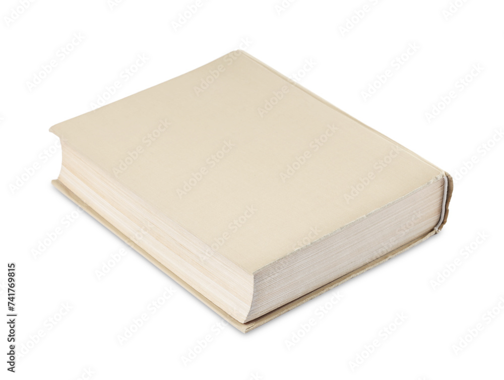 One closed beige hardcover book isolated on white One closed beige hardcover book isolated on white