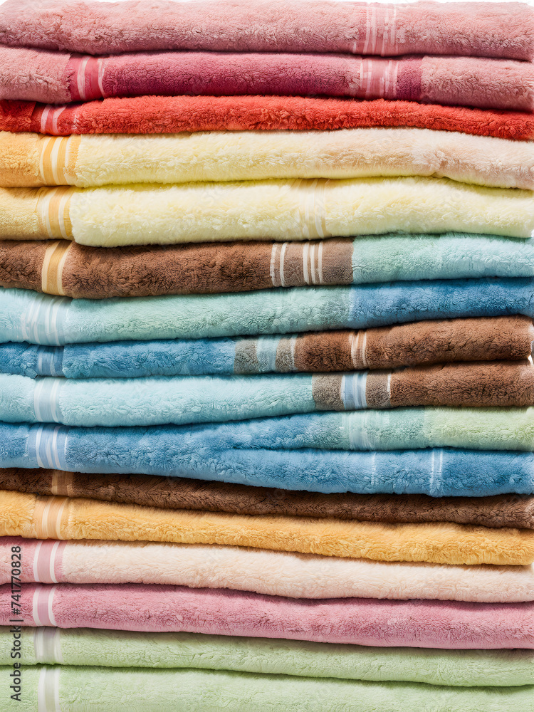 Colorful towels folded into neat layers. Colorful towels folded into neat layers.