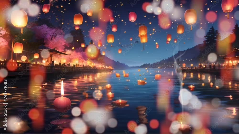 lake with lanterns lake with lanterns