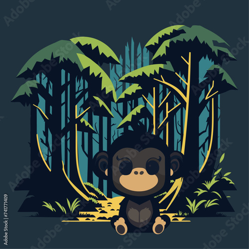 Cute monkey in the forest at night