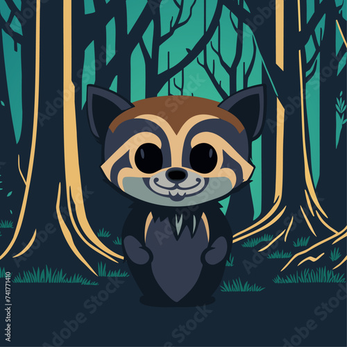 Happy raccoon in the forest