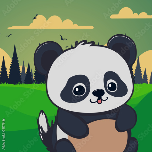 Happy panda bear in the forest