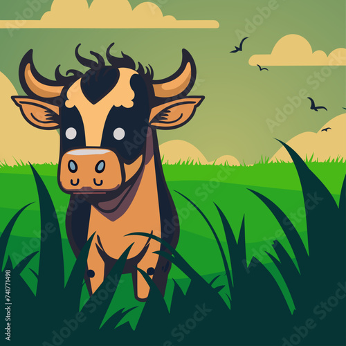 Cute cow grazing in the field