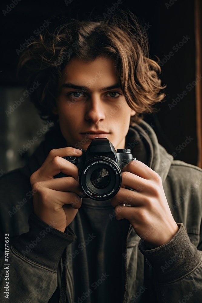 young man with a camera taking photos young man with a camera taking photos