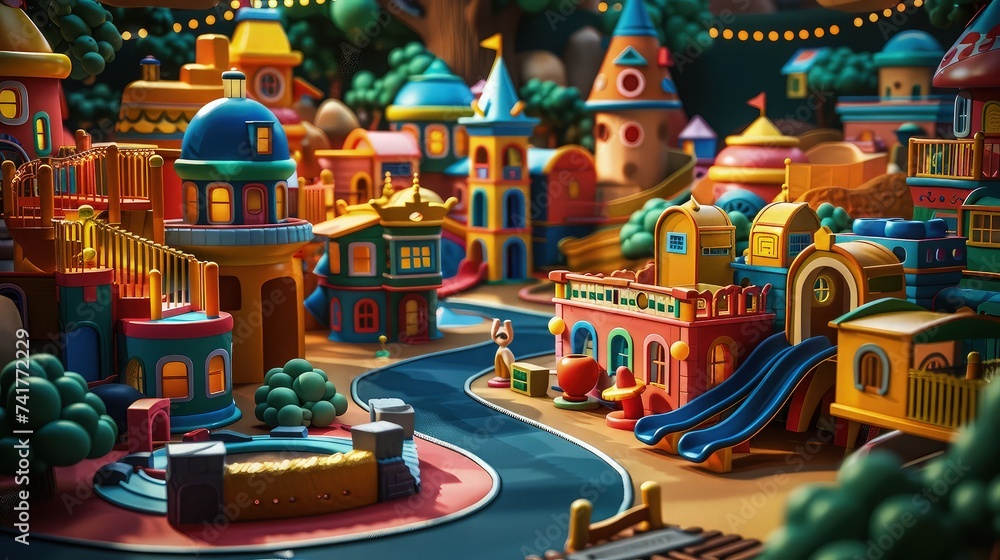 Obraz premium Playful Paradise: Immersing in a Colorful 3D Clay Playground Backdrop
