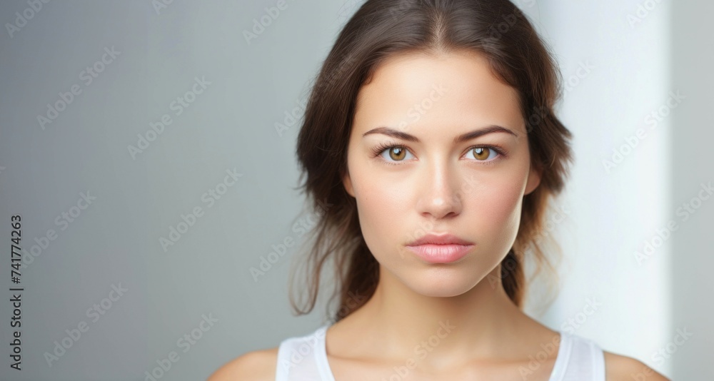 Joven con camiseta de tirantes blanca, mirada directa Joven con camiseta de tirantes blanca, mirada directa