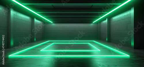 An Empty Room With Green Neon Lights