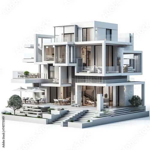 Luxury modern house isolated on white background,Concept for real estate or property. 3d illustration