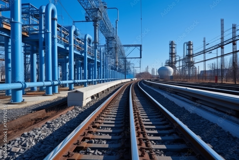 Railway passing through an industrial zone - transportation and urban development concept