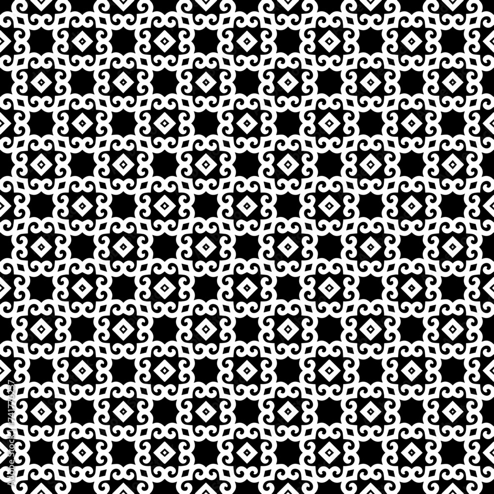 Black and white seamless abstract pattern. Background and backdrop. Grayscale ornamental design. Mosaic ornaments. Vector graphic illustration. EPS10. Black and white seamless abstract pattern. Background and backdrop. Grayscale ornamental design. Mosaic ornaments. Vector graphic illustration. EPS10.