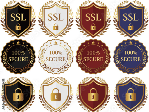 高級感のあるセキュリティ対策エンブレム12種セット　ゴールド