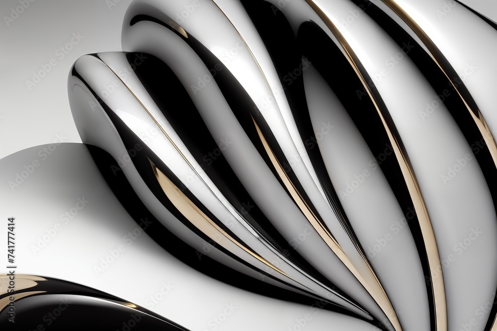 Abstract background with chrome and gold metal textured waves.