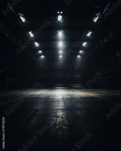 Indoor arena spotlights, dramatic atmosphere, ready to fight, competition, suitable for any gym sports, wrestling, dance, gymnastics, martial arts, basketball photo