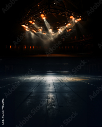 Indoor arena spotlights  dramatic atmosphere  ready to fight  competition  suitable for any gym sports  wrestling  dance  gymnastics  martial arts  basketball