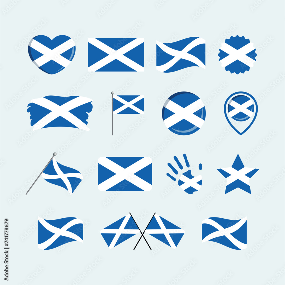 Scotland flag icon set vector isolated on a gray background. Scottish Flag graphic design element. Flag of Scotland symbols collection. Set of Scotland flag icons in flat style Scotland flag icon set vector isolated on a gray background. Scottish Flag graphic design element. Flag of Scotland symbols collection. Set of Scotland flag icons in flat style
