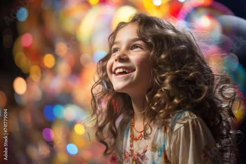 Portrait of a happy young girl with curly hair smiling