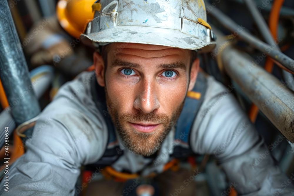 Construction worker working in adverse weather Construction worker working in adverse weather