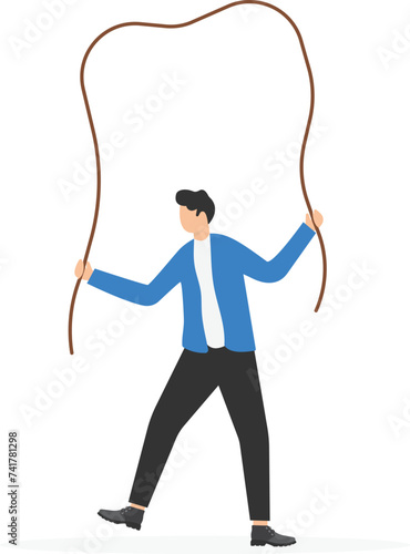 Businessman jumping rope. Concept business vector, Exercise, Sport.

