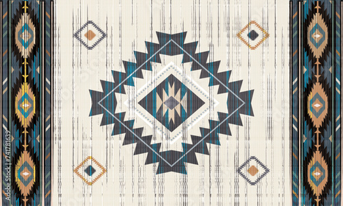 Navajo tribal vector seamless pattern. Native American ornament. Ethnic South Western decor style. Boho geometric ornament. pattern. Mexican blanket, rug. Woven carpet illustration	
