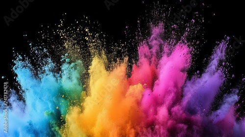 Multicolor powder explosion on black background