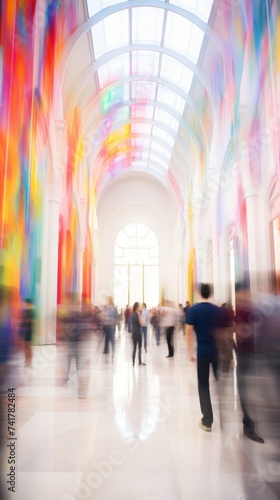 Colorful Blurred People Walking Through Hallway © Adobe Contributor