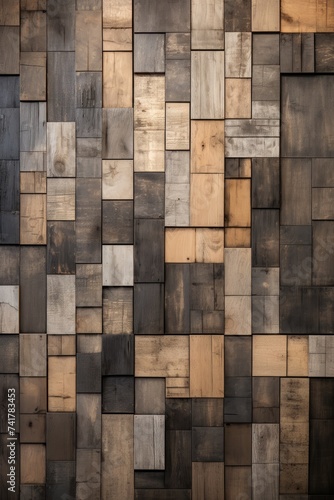 Wood wall texture background. Wooden tiles. Wood wall paneling. © Molostock