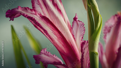 Gladiolus petals with soft detailed texture Natural abstract delicate shapes and fluid lines Emphasized petal edges against blurred background