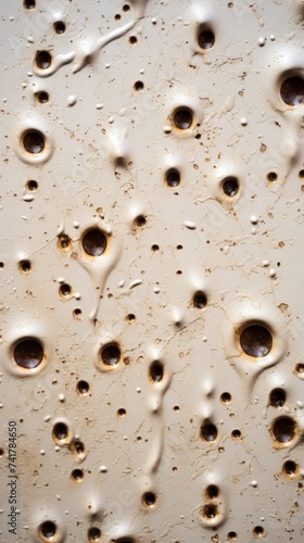 Close-up of a metal surface with multiple bullet holes photo