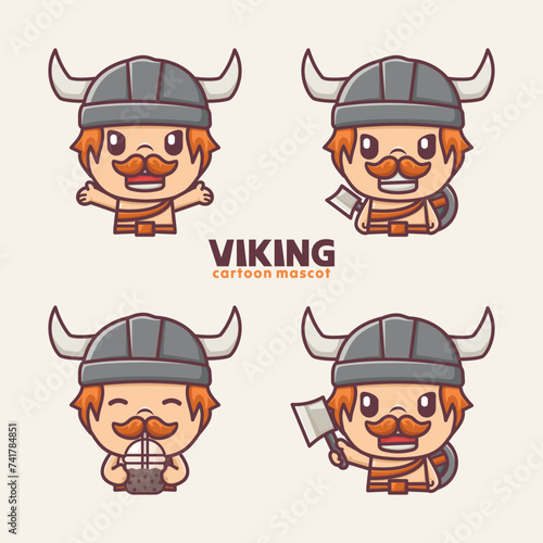 Cute viking cartoon mascot with different expressions