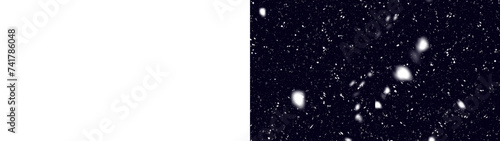 Realistic falling snow on transparent background.