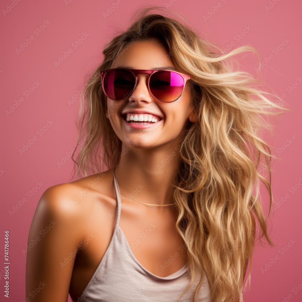 Portrait of a Smiling Blonde Woman Wearing Sunglasses Portrait of a Smiling Blonde Woman Wearing Sunglasses