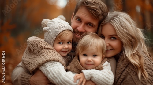 Family in the fall forest