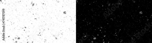 Falling white snow on black background