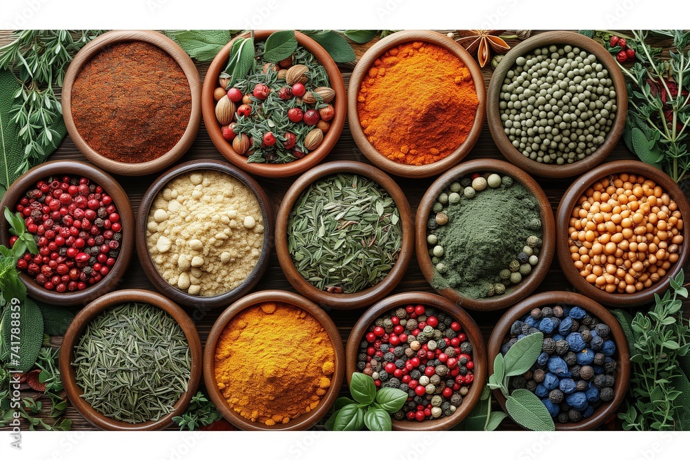 Aromatic herbs and spices enhancing the flavors of nourishing dishes Aromatic herbs and spices enhancing the flavors of nourishing dishes