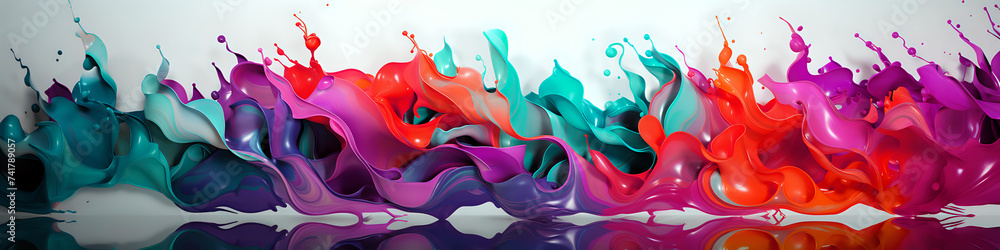 Dynamic Color Splash Panorama. A vivid, wide-spanning display of paint ...